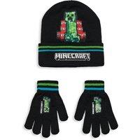 Minecraft Men's Beanie & Gloves Set | Boys Black | Official Merch