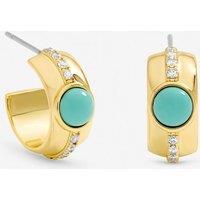 Inicio Women's Gold Plated Crystal & Blue Stone Hoop Earrings - Gift Pouch