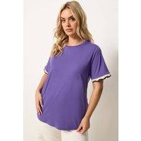 Yours Women's Metallic Crochet Trim T-Shirt in Purple | Size: 20