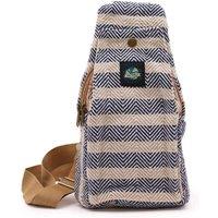KDMD Women's Natural Cotton Body Cross Bag - Tan & Navy, & Adjustable in Navy