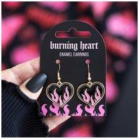 KDMD Women's Burning Heart Flame Earrings - Pink & Black Y2K Rebel Jewelry