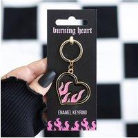 KDMD Women's Burning Heart Keyring - Rebellious Flame Design for Keys & Bags in Pink
