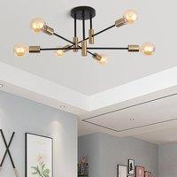 NIVOR 6 light Industrial Chandelier Mid Century Flush Mount Ceiling Light in Metallic Gold