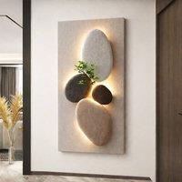 Mafett Modern Pebble Canvas Wall Art Print Flat Design Light Effect No LED in Beige