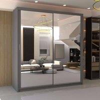 MN Furniture Double Mirror Sliding Door Wardrobe W150cm x H217cm in Grey | Size: 1 Pack