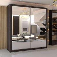 MN Furniture Double Mirror Sliding Door Wardrobe W150cm x H217cm in Dark Brown | Size: 1 Pack
