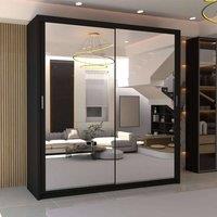 MN Furniture Double Mirror Sliding Door Wardrobe 180cm x H217cm in Black | Size: 1 Pack