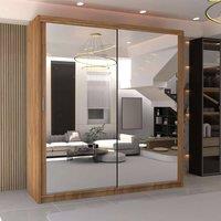 MN Furniture Double Mirror Sliding Door Wardrobe W120cm x H217cm in Walnut | Size: 1 Pack