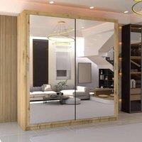 MN Furniture Double Mirror Sliding Door Wardrobe W120cm x H217cm in Light Oak | Size: 1 Pack