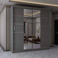 MN Furniture Wardrobe Modern Sliding Mirror Door - LED Light 150cm x 217cm in Grey | Size: 150 cm x 217 cm