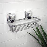 Showerdrape Pushloc Chrome Steel Suction Wall Rectangular Basket & Mounting Square in Silver