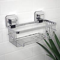Showerdrape Pushloc Chrome Suction Wall Mounted Bottle Basket & Mounting Squares in Silver