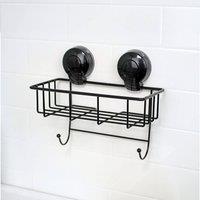 Showerdrape Suctionloc Black Suction Wall Rectangular Basket with Mounting Discs