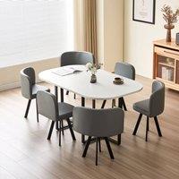 Comfy Living Ltd White 150cm Square Dining Table Set with 6 Grey Chairs