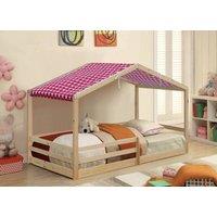 Comfy Living Ltd 3ft Wooden House Bed With Pink Tent in Natural | Size: Single