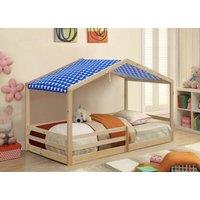 Comfy Living Ltd 3ft Wooden House Bed With Blue Tent in Natural | Size: Single