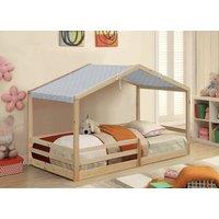 Comfy Living Ltd 3ft Wooden House Bed With Grey Tent in Natural | Size: Single