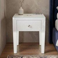 HOME LUXE INTERIOR Smart White Glass LED Bedside Table - Wireless Charging & Speaker