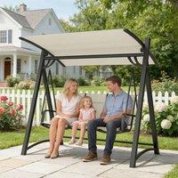 OUTSUNNY 3 Seater Swing Chair, Garden Swing Bench with Adjustable Canopy in Cream
