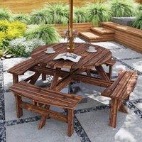 OUTSUNNY Wooden Garden Dining Set with Parasol Hole for Outdoor in Dark Brown