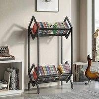 HOMCOM 50 CD Storage Rack, 2-Tier Metal Display Rack for CDs, DVDs, Black