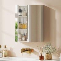 HOMCOM Wall Mounted Bathroom Mirror Storage Cabinet w/ Door Adjustable Shelf in White | Size: W600mm x H750mm