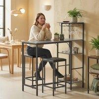 HOMCOM 3Pcs Breakfast Bar Table & Stools Set 4-tier shelving in Grey