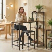 HOMCOM 3Pcs Breakfast Bar Table & Stools Set 4-tier shelving in Brown