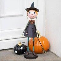 KDMD Metal Witch Ornament with Broom - Spooky Halloween Decor in Black