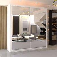 MN Furniture Double Mirror Sliding Door Wardrobe W203cm x H217cm in White | Size: 1 Pack