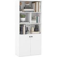 Costway 5-Tier Bookcase w/ 2 Doors 155 CM Tall Bookshelf Display Cabinet in White
