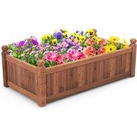 Costway Wooden Garden Planter Flower Pot w/Drainage Holes Vegetables Container in Brown