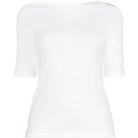 Lands' End Women's Supima Cotton Boat Neck Elbow Sleeve Top in White | Size: 10-12