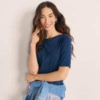 Lands' End Women's Supima Cotton Boat Neck Elbow Sleeve Top in Dark Navy | Size: 16-18