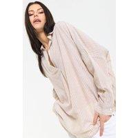 House of Holland Women's Striped Relaxed Cotton Blend Shirt in Beige | Size: S/M