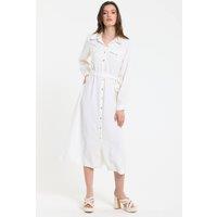Liquorish Women's Cream Belted Midi Shirt Dress | Size: 16