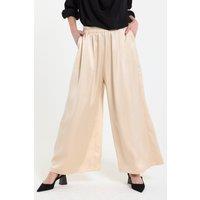 Liquorish Women's Beige Satin Wide Leg Trousers
