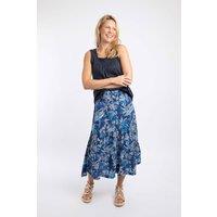 Weird Fish Women's Cassis Printed Tiered Skirt in Dark Indigo | Size: 8