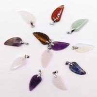 KDMD Women's 12 Assorted Gemstone Angel Wing Pendants - 28x15mm for Jewelry & Craft