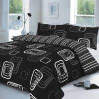 Homes-Linen Blake Geometric Reversible Duvet Cover Bedding Set in Black | Size: Double