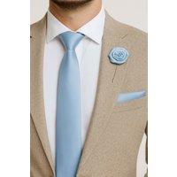 AJVANI Men's Formal Wedding Pocket Square + Bowtie + Flower Buttonhole Pin + Tie Set in Blue