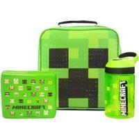 Minecraft Men's Lunch Bag Bottle & Snack Pot | Boys Green | Official