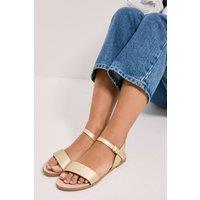 Dorothy Perkins Women's Wide Fit Faye Faux Leather Flat Sandals in Gold | Size: 3