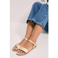 Dorothy Perkins Women's Wide Fit Faye Faux Leather Flat Sandals in Gold | Size: 8