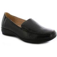 MyShoeStore Women's Wide Fit Moccasin Matt Finish Flat Wedge Comfort Casual Shoes in Black | Size: 7-Standard Fit