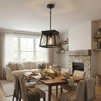 NIVOR Farmhouse Pendant Light Metal Cage Lantern Chandelier Adjustable in Black