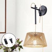 NIVOR Wall Lights Rattan Plug-in Swing Arm Sconce with Bulb Included E27 in Brown