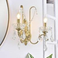 NIVOR 2 Light Crystal Wall Lights Rustic Wall Lamp for Hallway Porch E14 in Gold