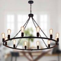 NIVOR 12 Lights Waggon Wheel Chandelier Adjustable Kitchen Pendant E27 in Black