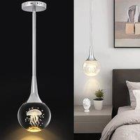 NIVOR 5W LED Globe Rod Teardrop Crystal Pendant Lighting Chrome Warm Light in Metallic Silver
